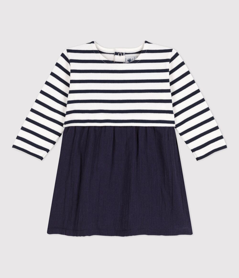 Petit Bateau Babies' Blue Stripe Organic Cotton Dress